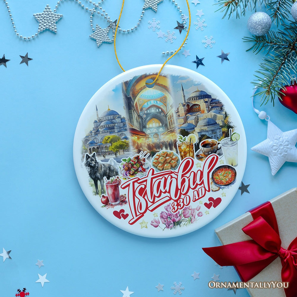 Istanbul City Historical Landmarks and Cultural Ornament, Artistic Turkey Handmade Christmas Gift and Souvenir Ceramic Ornament OrnamentallyYou Circle 