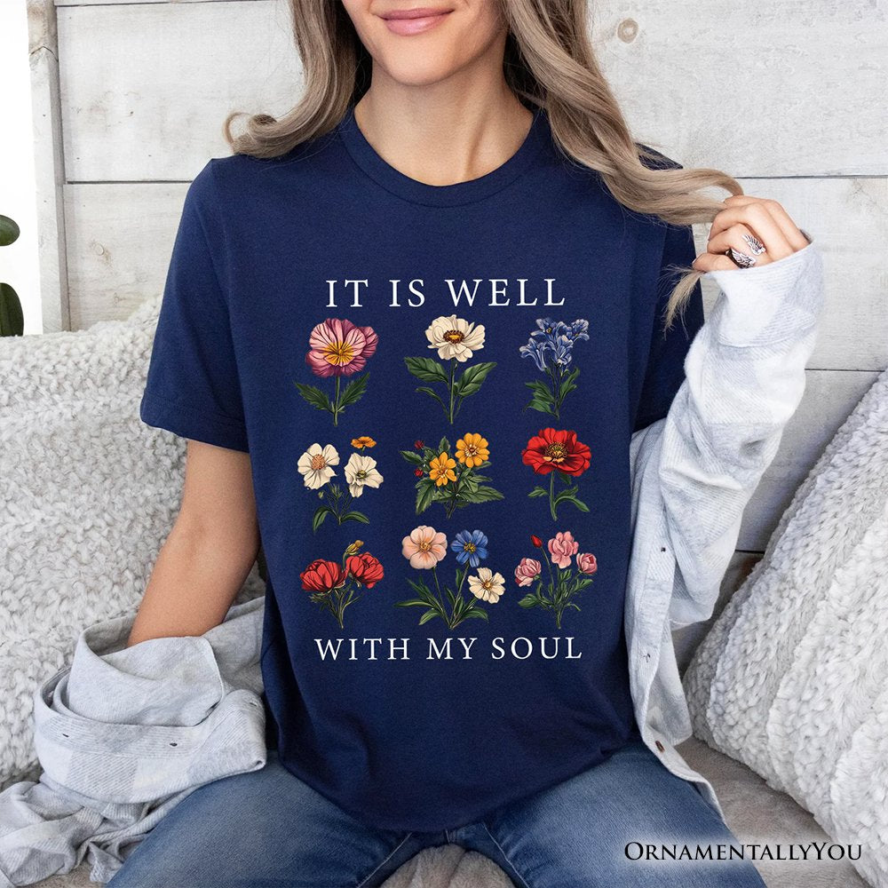 It Is Well With My Soul Christian Floral T-Shirt, Vintage Bible Verse Dark Tee T-Shirts OrnamentallyYou 