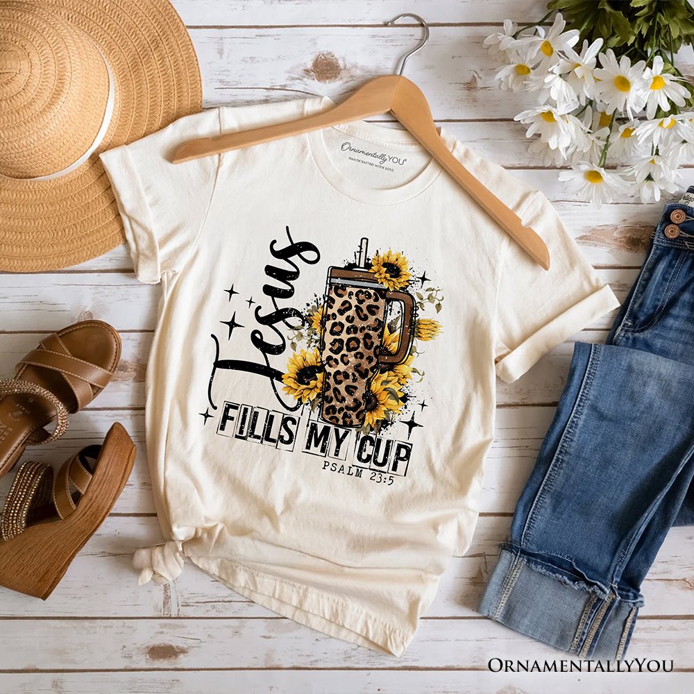 Jesus Fills My Cup Christian T-Shirt, Leopard Print Coffee Tee T-Shirts OrnamentallyYou Natural XS 