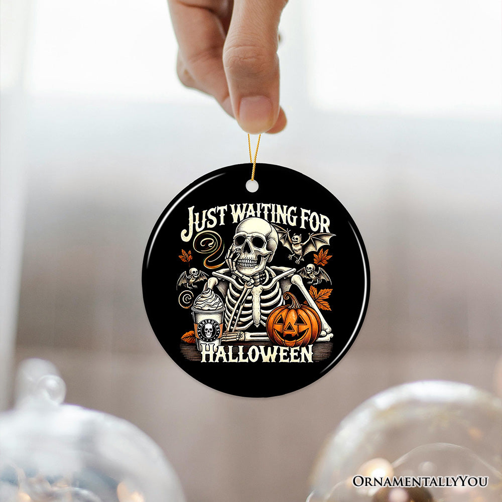 Just Waiting for Halloween Ornament, Spooky Skeleton Gift and Decor for Autumn Season