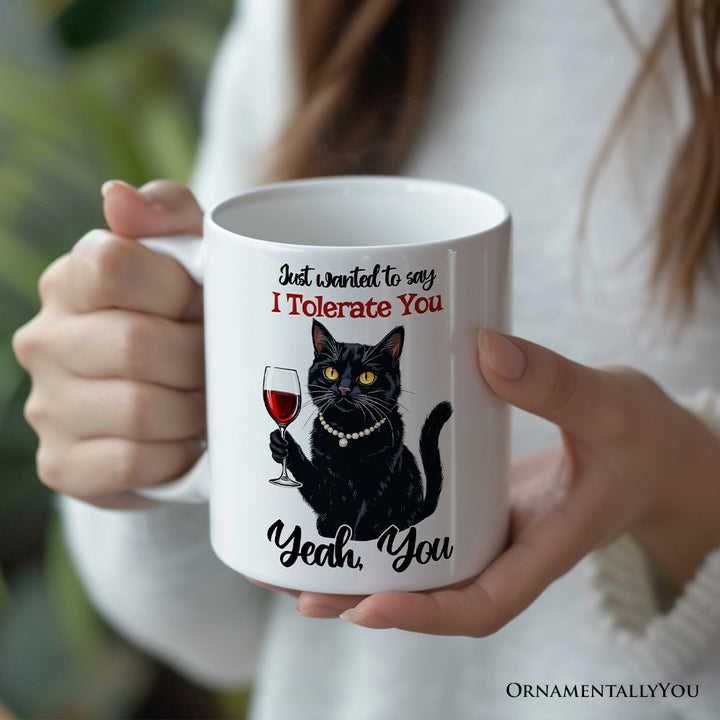 Just Wanted to Say I Tolerate You Personalized Mug, Funny Sarcastic Black Cat Lover Gift With Custom Name Personalized Ceramic Mug OrnamentallyYou 