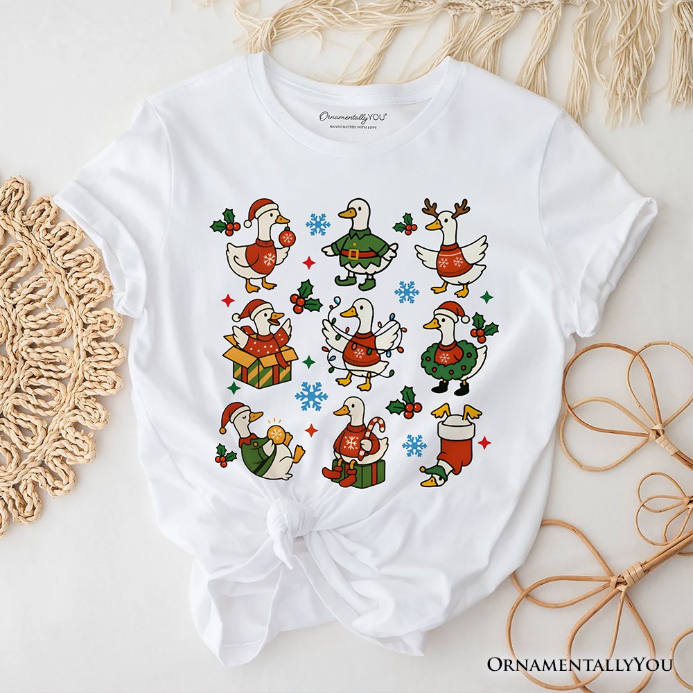 Just a Jolly Goose Christmas T-Shirt, Holiday Geese Santa Festive Tee T-Shirts OrnamentallyYou White XS 