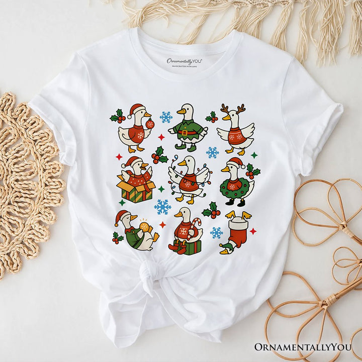 Just a Jolly Goose Christmas T-Shirt, Holiday Geese Santa Festive Tee T-Shirts OrnamentallyYou White XS 
