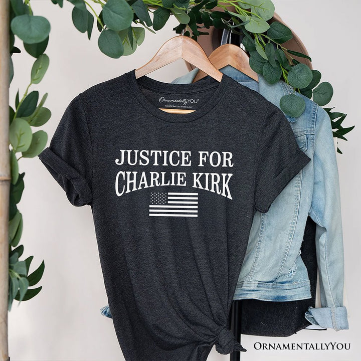 Justice For Charlie Kirk Memorial T-Shirt, Patriot Pray Tee T-Shirts OrnamentallyYou Grey XS 