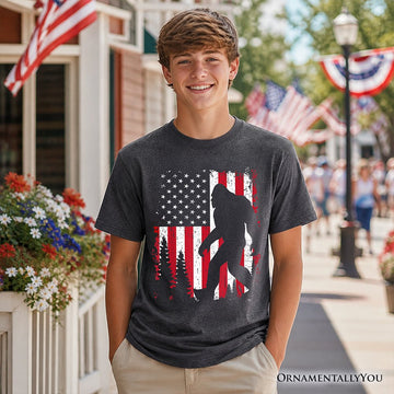 Kids Bigfoot American Flag T-Shirt, Youth Patriotic Sasquatch Tee Kid's T-Shirts OrnamentallyYou 