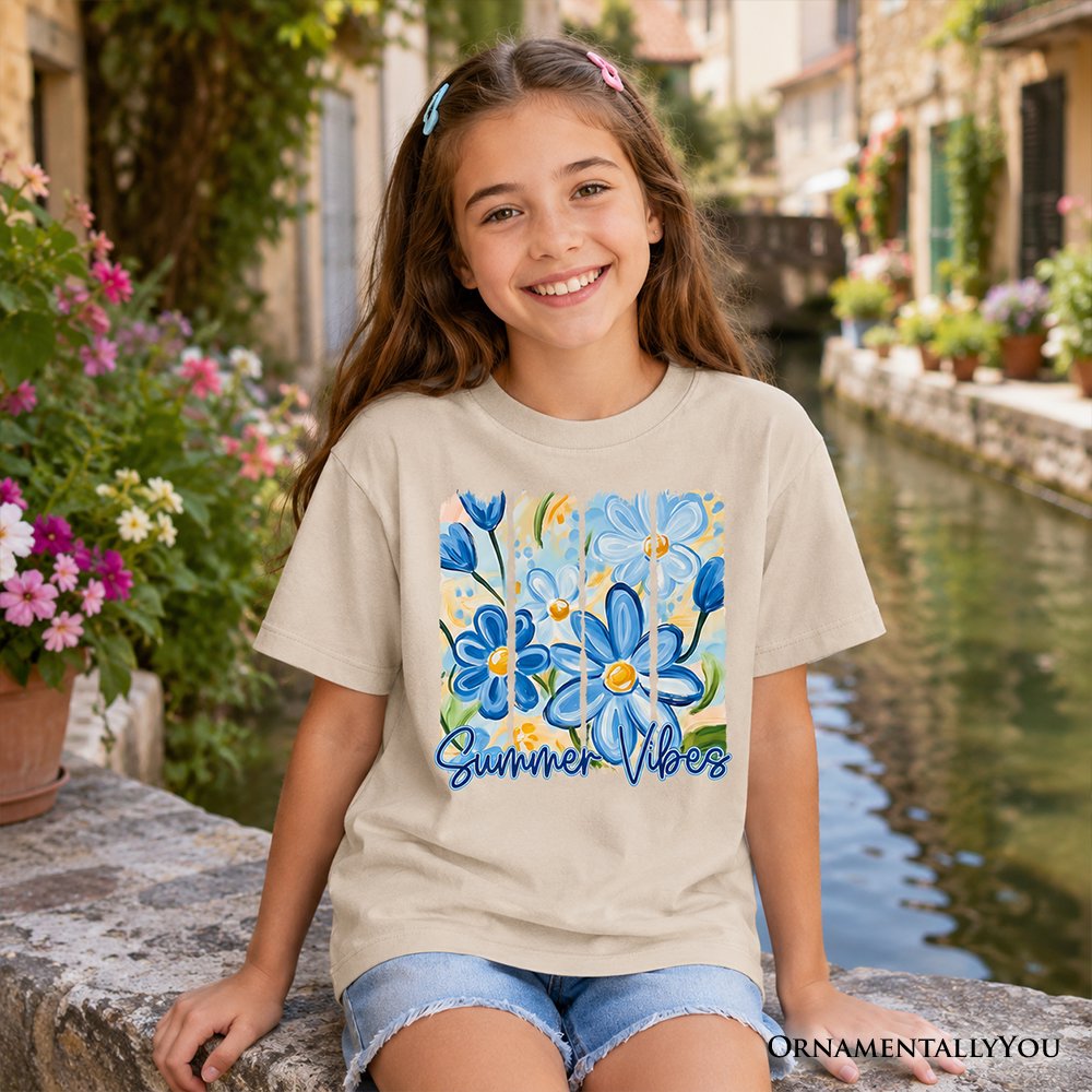 Kids Summer Vibes Brushstroke Flowers T-Shirt, Youth Aesthetic Tee Kid's T-Shirts OrnamentallyYou 