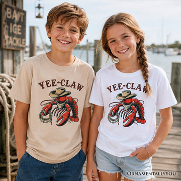 Kids Yee Claw Lobster Western T-Shirt, Funny Cowboy Youth Animal Tee Kid's T-Shirts OrnamentallyYou 