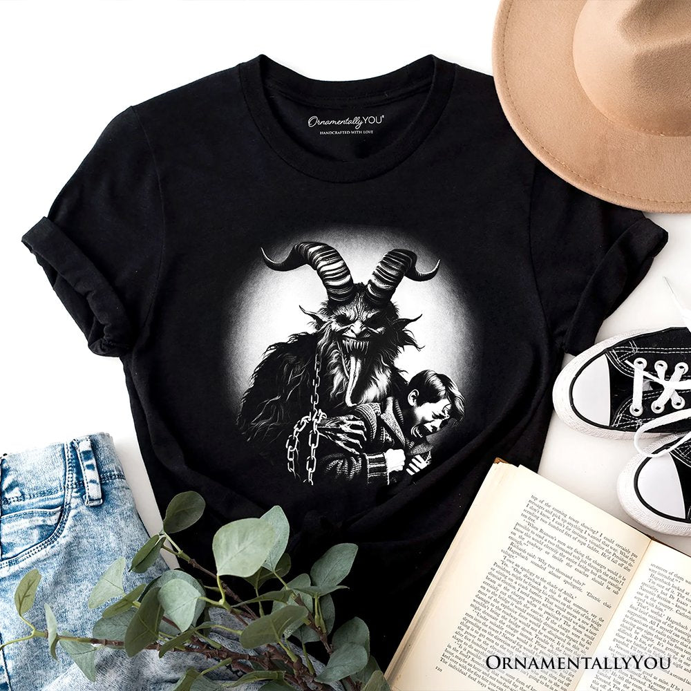 Krampus Spooky Portrait T-Shirt, Horror Villain Theme Halloween Tee T-Shirts OrnamentallyYou Black XS 
