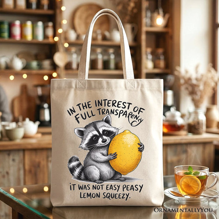 Lemon Squeezy Raccoon Tote Bag, Funny Gift Shopper for Sarcastic People Tote Bag OrnamentallyYou Beige 