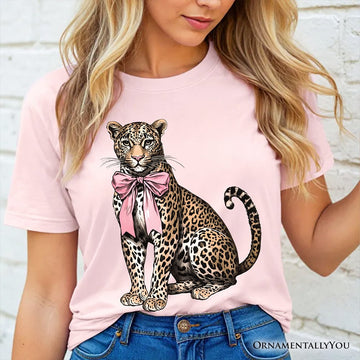 Leopard With Coquette Bow T-Shirt, Animal Trendy Preppy Tee T-Shirts OrnamentallyYou 
