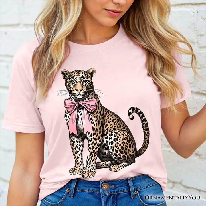 Leopard With Coquette Bow T-Shirt, Animal Trendy Preppy Tee