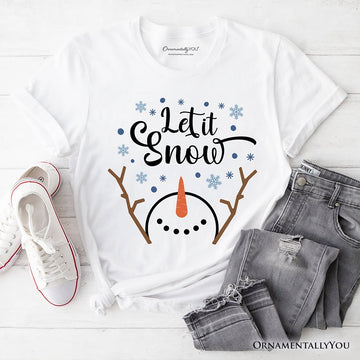Let It Snow Snowman T‑Shirt, Snowflakes Minimalist Tee for Winter Holiday Season T-Shirts OrnamentallyYou White XS 