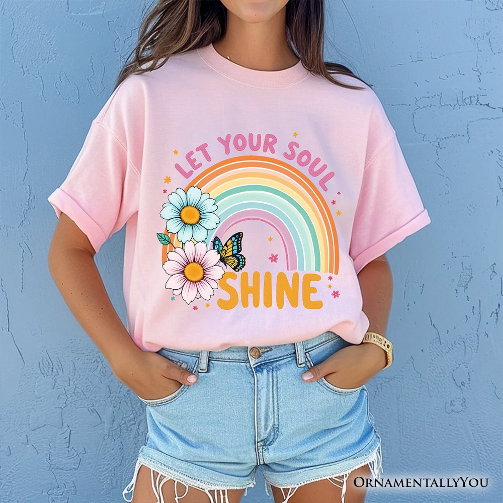 Let Your Soul Shine Rainbow T-Shirt, Retro Pastel Floral Feel Good Tee T-Shirts OrnamentallyYou 