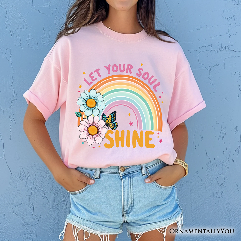 Let Your Soul Shine Rainbow T-Shirt, Retro Pastel Floral Feel Good Tee