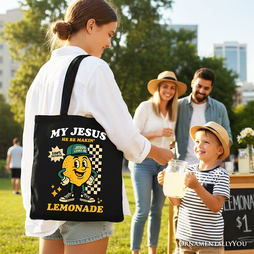 Life Gave Me Lemons Jesus Lemonade Tote Bag, Funny Christian Faith Retro Gift Shopper Tote Bag OrnamentallyYou 