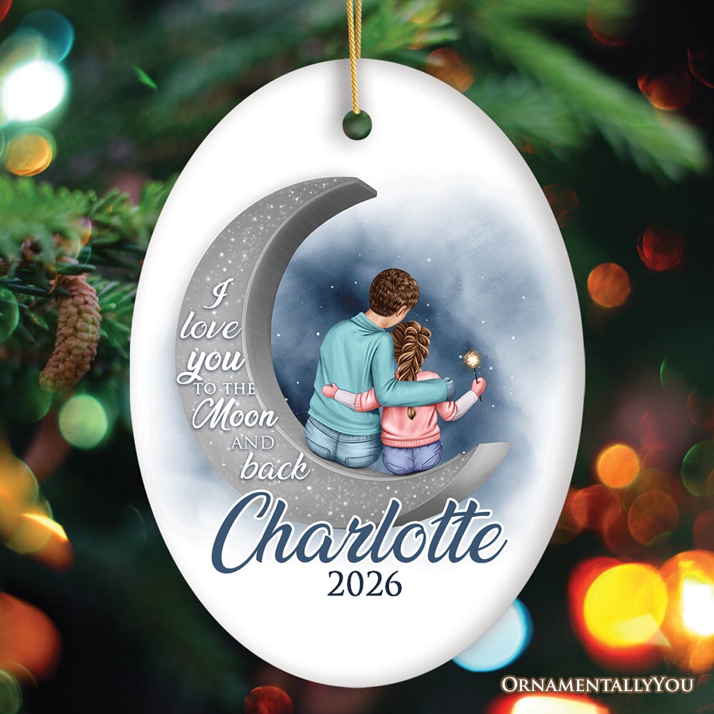 Love You To The Moon And Back Personalized Mom and Child Ornament, Thoughful Christmas Gift for Kids Ceramic Ornament OrnamentallyYou Oval 