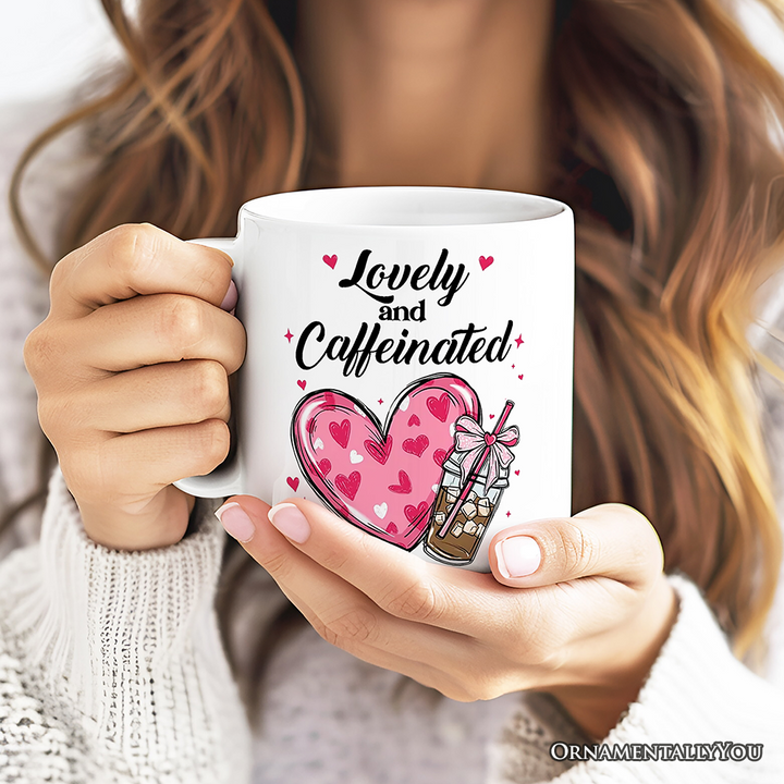 Lovely And Caffeinated Personalized Mug, Valentine Heart Coquette Bow Coffee Lover Gift With Custom Name