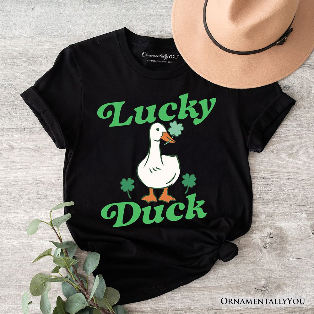 Lucky Duck St Patrick’s Day Shamrock T-Shirt, Cute Clover Tee T-Shirts OrnamentallyYou Black XS 