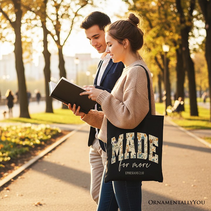 Made For More Ephesians 2:10 Floral Faithful Christians Canvas Tote Bag, Jesus Bible Verse Gift Shopper