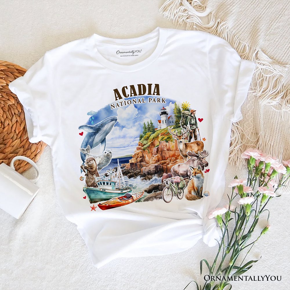 Majestic Acadia National Park Artwork T-Shirt, Maine Travel Tee and Souvenir T-Shirts OrnamentallyYou White XS 
