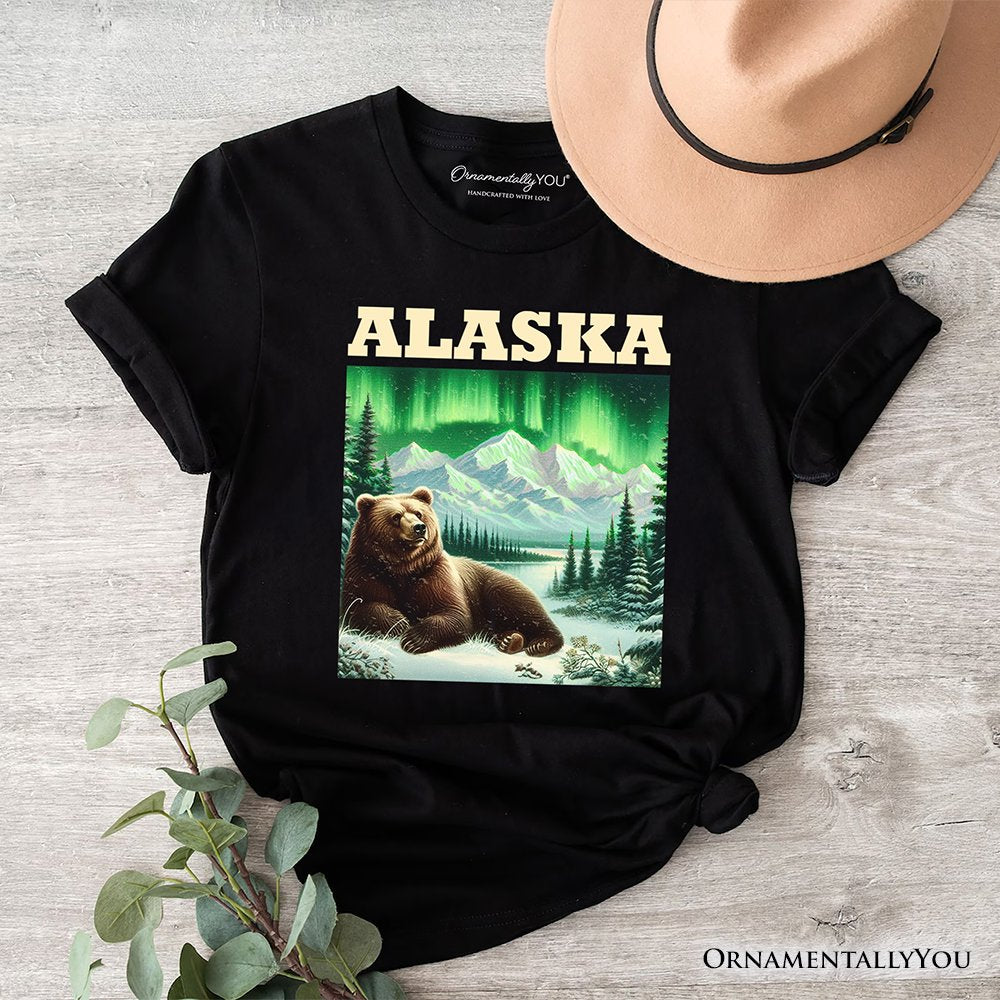 Majestic Alaska State Wilderness Vintage T-Shirt, Northern Lights Grizzly Bear Tee and Nature Souvenir T-Shirts OrnamentallyYou Black XS 