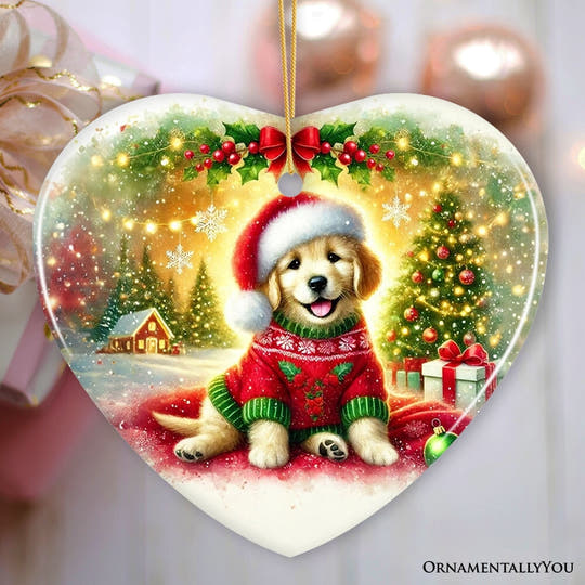 Majestic Golden Retriever with Santa Hat Ornament, Delightful Christmas Gift and Decor Ceramic Ornament OrnamentallyYou 