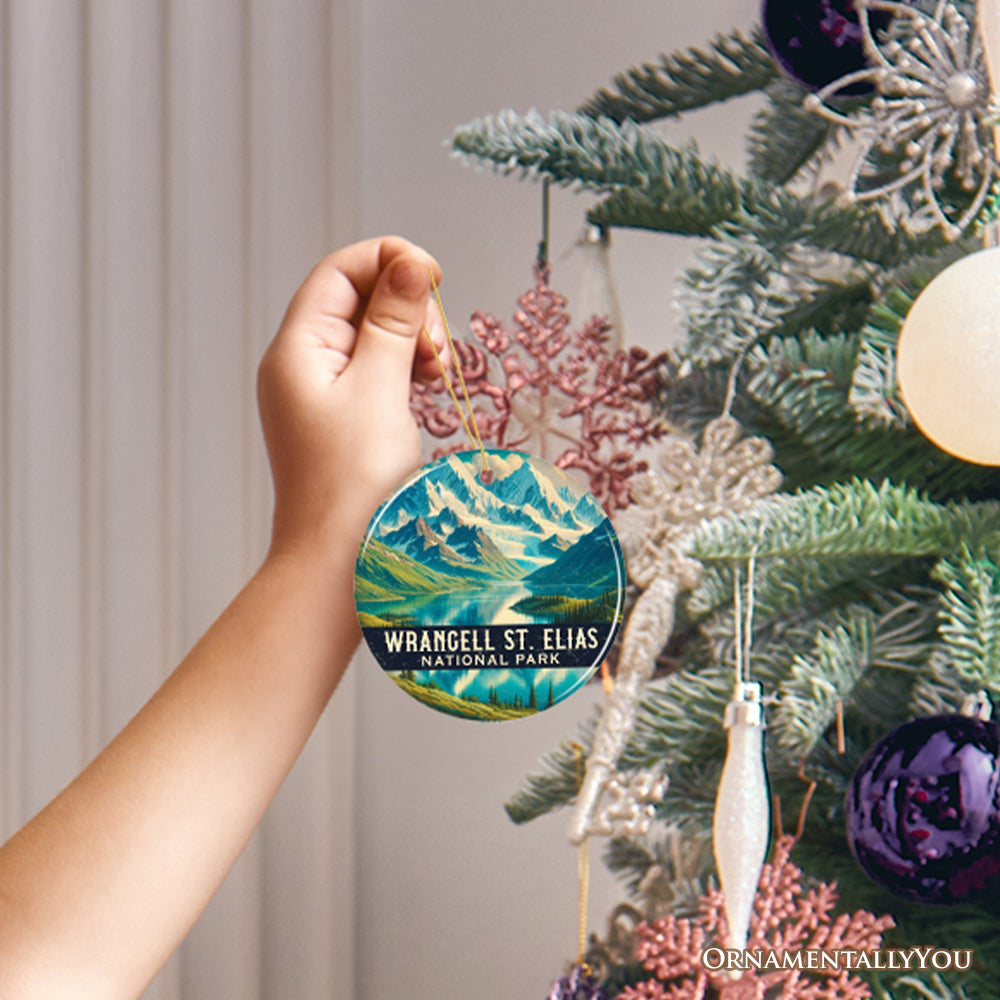 Majestic Wrangell St Elias National Park Ornament, Alaska Glacial Mountain Lake Christmas Gift and Wilderness Adventure Keepsake