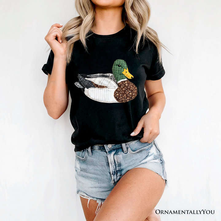 Mallard Duck Printed Faux Patchwork T-Shirt, Hunting Outdoors Tee