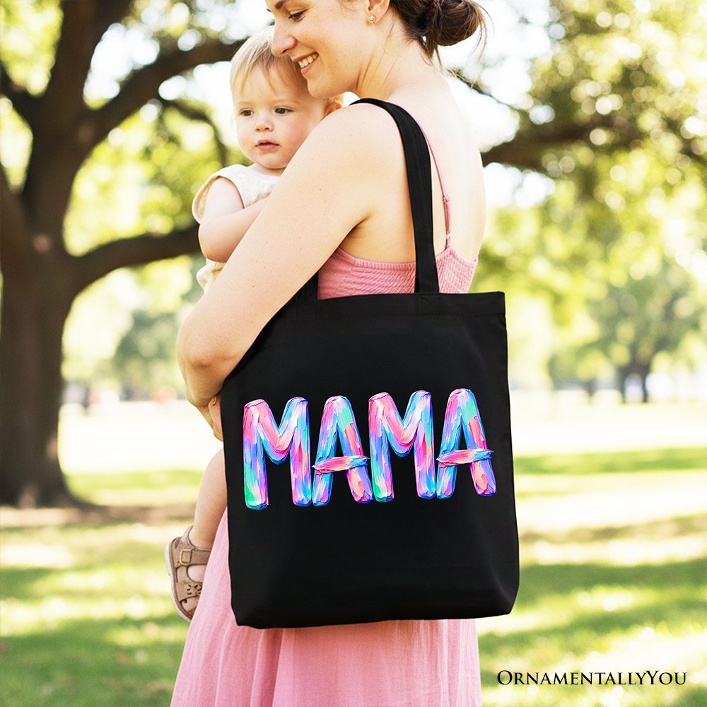 Mama Brushstroke Tote Bag, Printed Faux Oil Paint Colorful Trendy Mom Gift Shopper Tote Bag OrnamentallyYou 