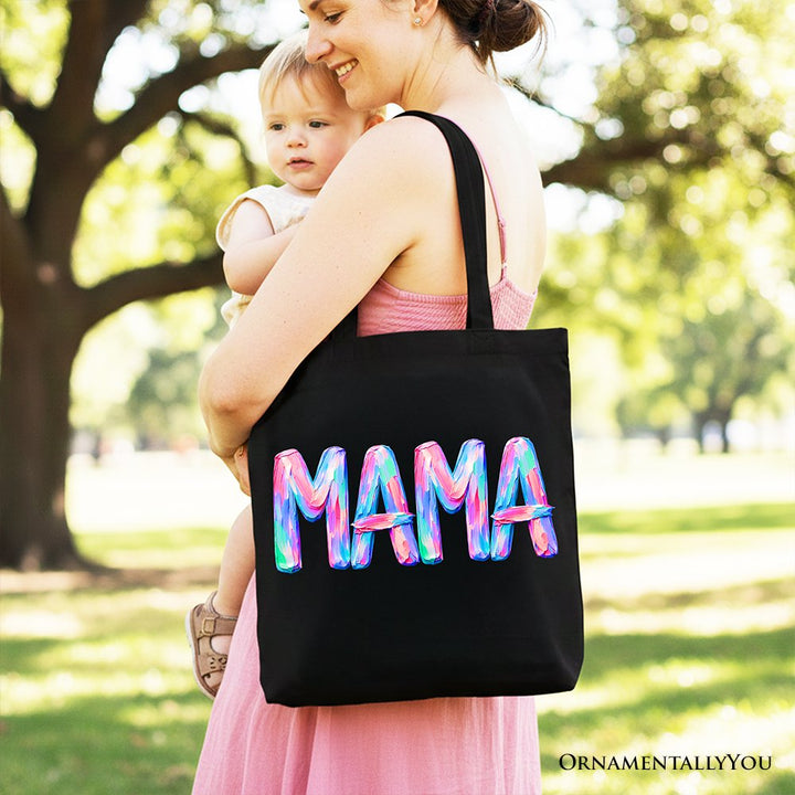 Mama Brushstroke Tote Bag, Printed Faux Oil Paint Colorful Trendy Mom Gift Shopper Tote Bag OrnamentallyYou 