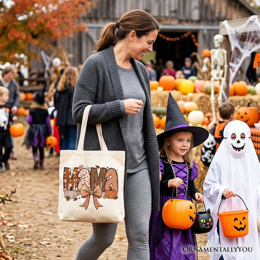 Mama Coquette Autumn Tote Bag, Cozy Fall Pumpkins for Mothers Tote Bag OrnamentallyYou 