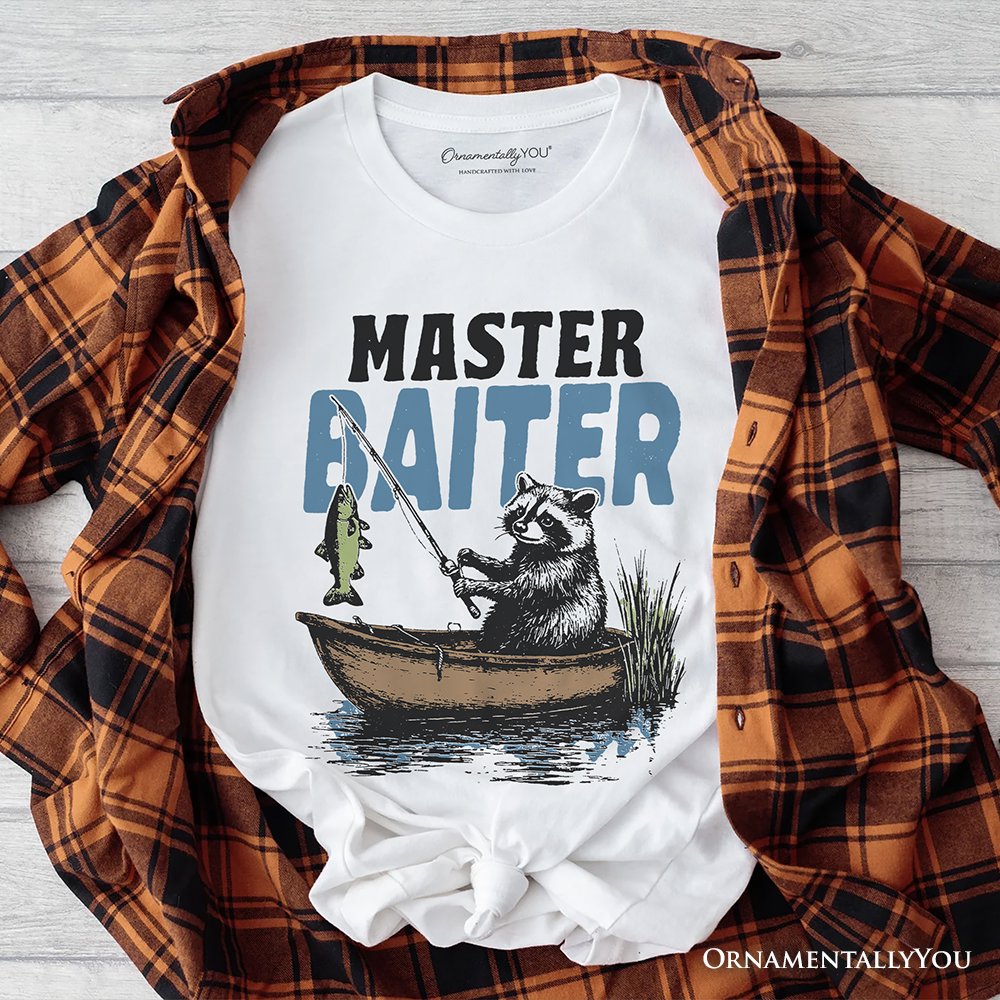 Master Baiter Fishing T-Shirt, Funny Raccoon Father Vintage Tee T-Shirts OrnamentallyYou White XS 
