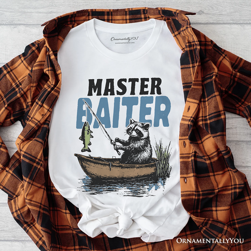 Master Baiter Fishing T-Shirt, Funny Raccoon Father Vintage Tee
