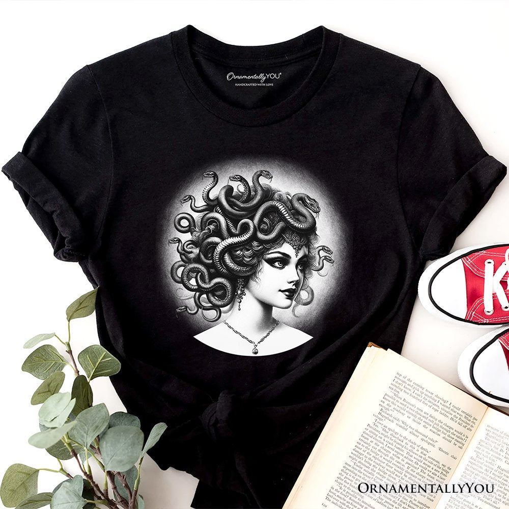 Medusa Spooky Portrait T-Shirt, Horror Villain Theme Halloween Tee T-Shirts OrnamentallyYou Black XS 