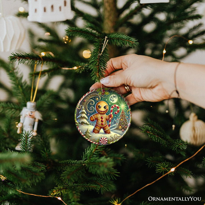 Menacing Gingerbread Man Ornament, Eerie Winter Enforcer for Christmas Decor Ceramic Ornament OrnamentallyYou 