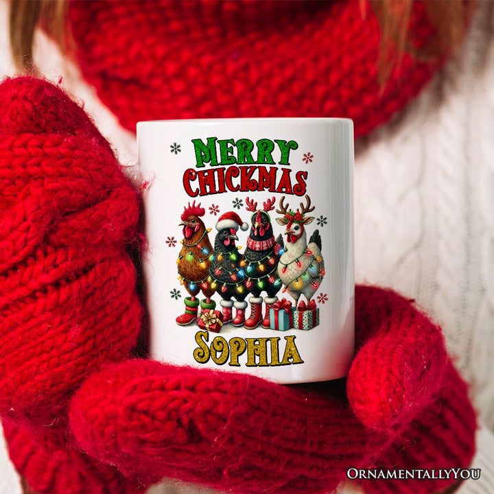 Merry Chickmas Personalized Mug, Farmhouse Christmas Custom Chickens Gift Personalized Ceramic Mug OrnamentallyYou 