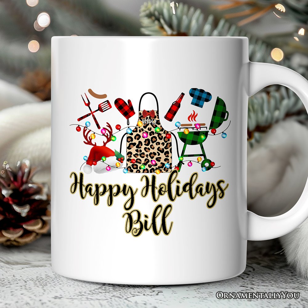 Personalized Mug BBQ Buffalo Plaid Christmas, Barbecue Gift Personalized Ceramic Mug OrnamentallyYou 