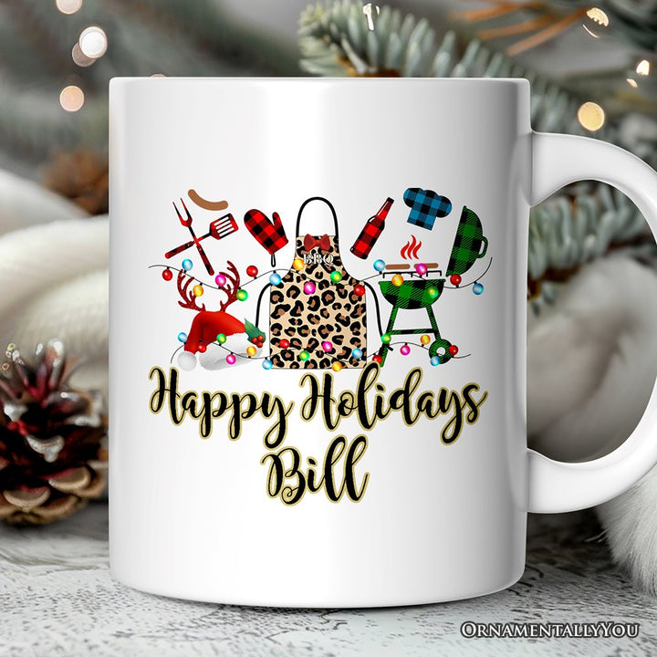 Personalized Mug BBQ Buffalo Plaid Christmas, Barbecue Gift Personalized Ceramic Mug OrnamentallyYou 