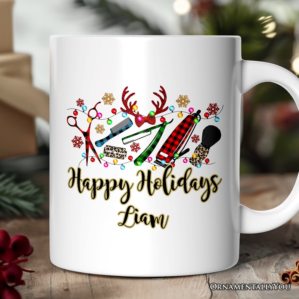 Personalized Mug Barber Buffalo Plaid Christmas, Barbershop Gift Personalized Ceramic Mug OrnamentallyYou 