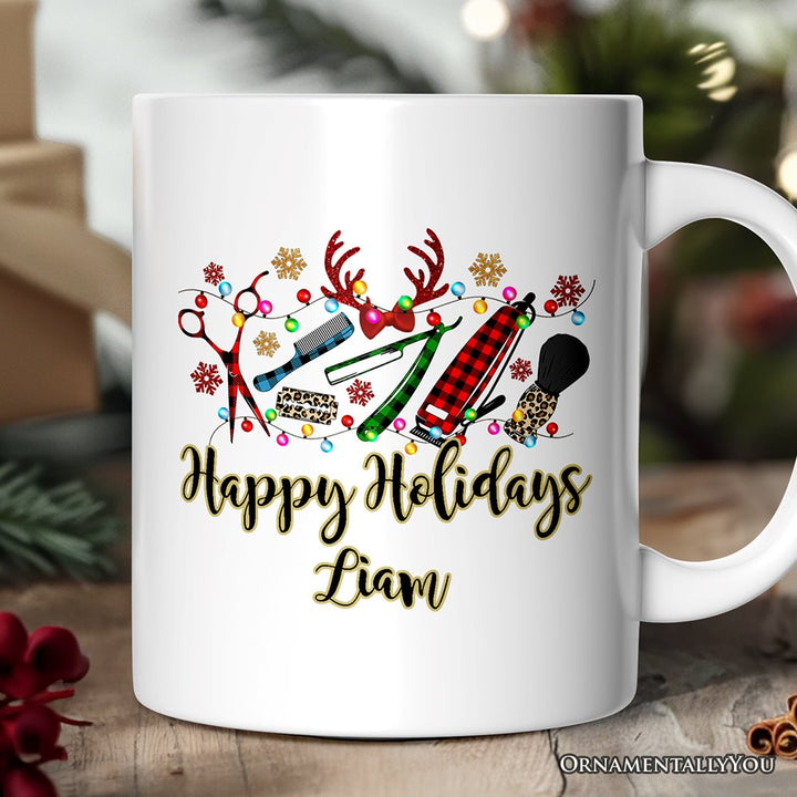 Personalized Mug Barber Buffalo Plaid Christmas, Barbershop Gift Personalized Ceramic Mug OrnamentallyYou 