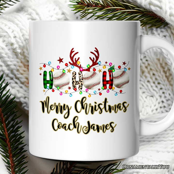 Personalized Mug Baseball Buffalo Plaid Christmas, Ho Ho Ho Baseball Gift