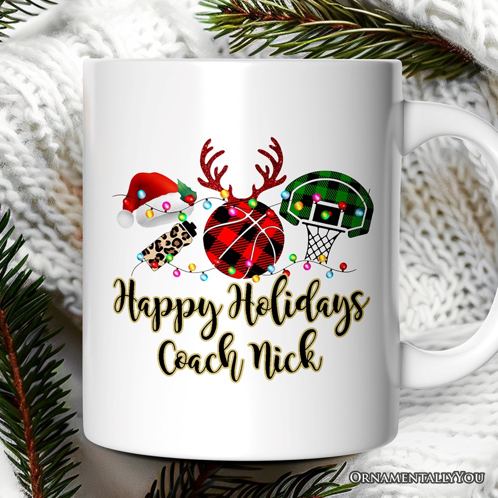 Personalized Mug Basketball Buffalo Plaid Christmas, Team and Coaches Gift Personalized Ceramic Mug OrnamentallyYou 