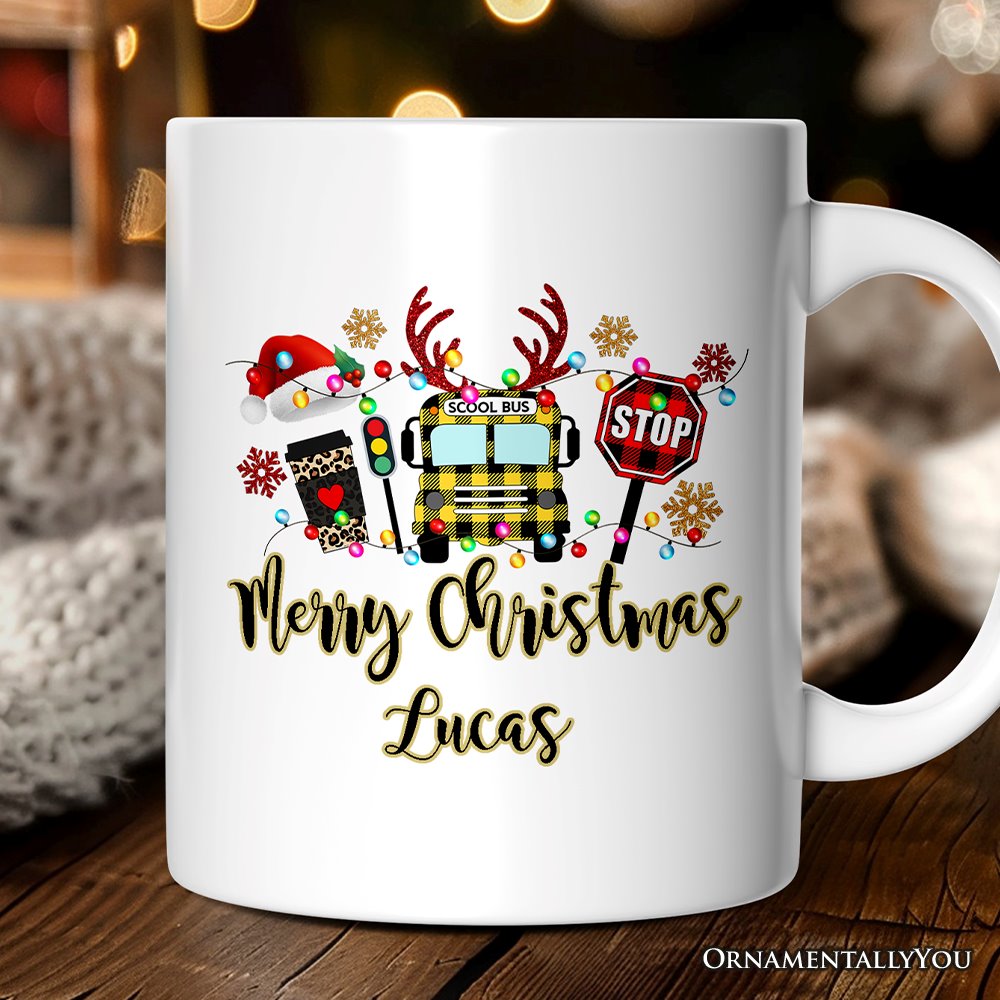 Personalized Mug School Bus Driver Buffalo Plaid Christmas Gift Personalized Ceramic Mug OrnamentallyYou 