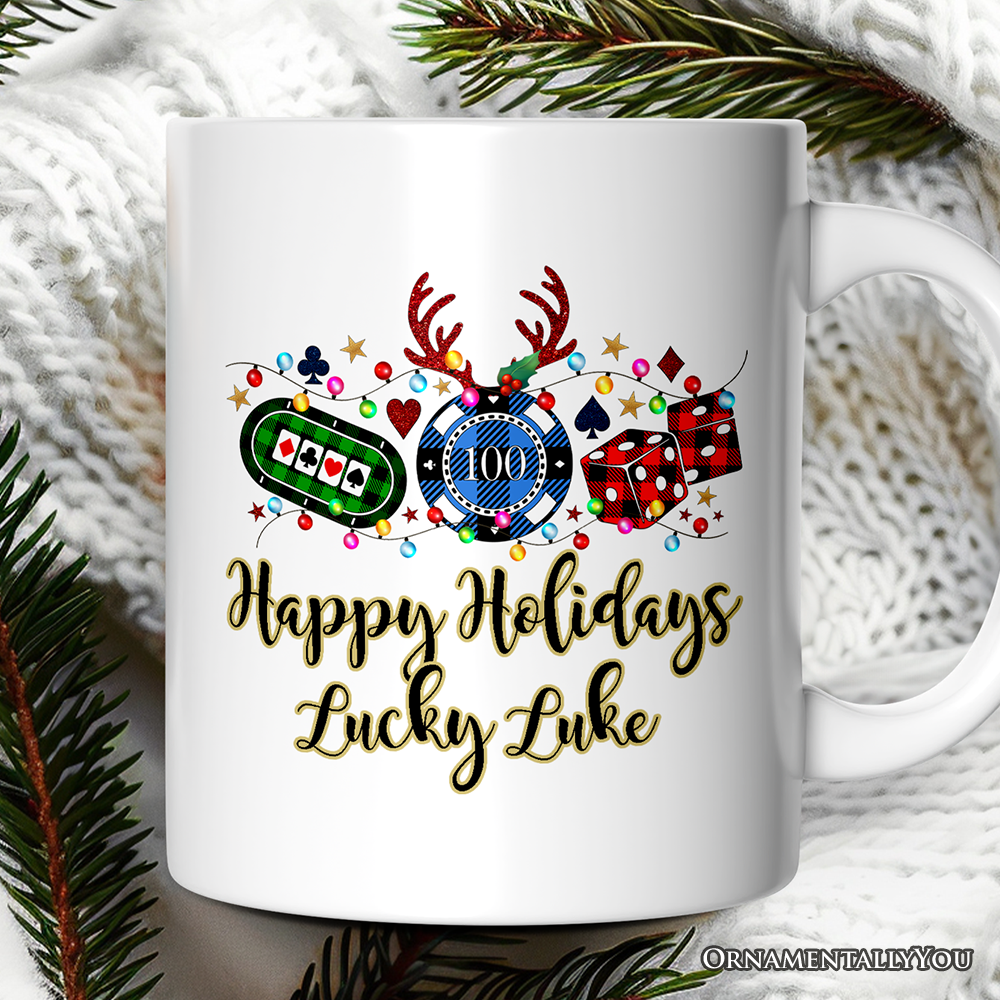 Personalized Mug Casino Buffalo Plaid Christmas, Poker and Dice, Player and Staff Gift