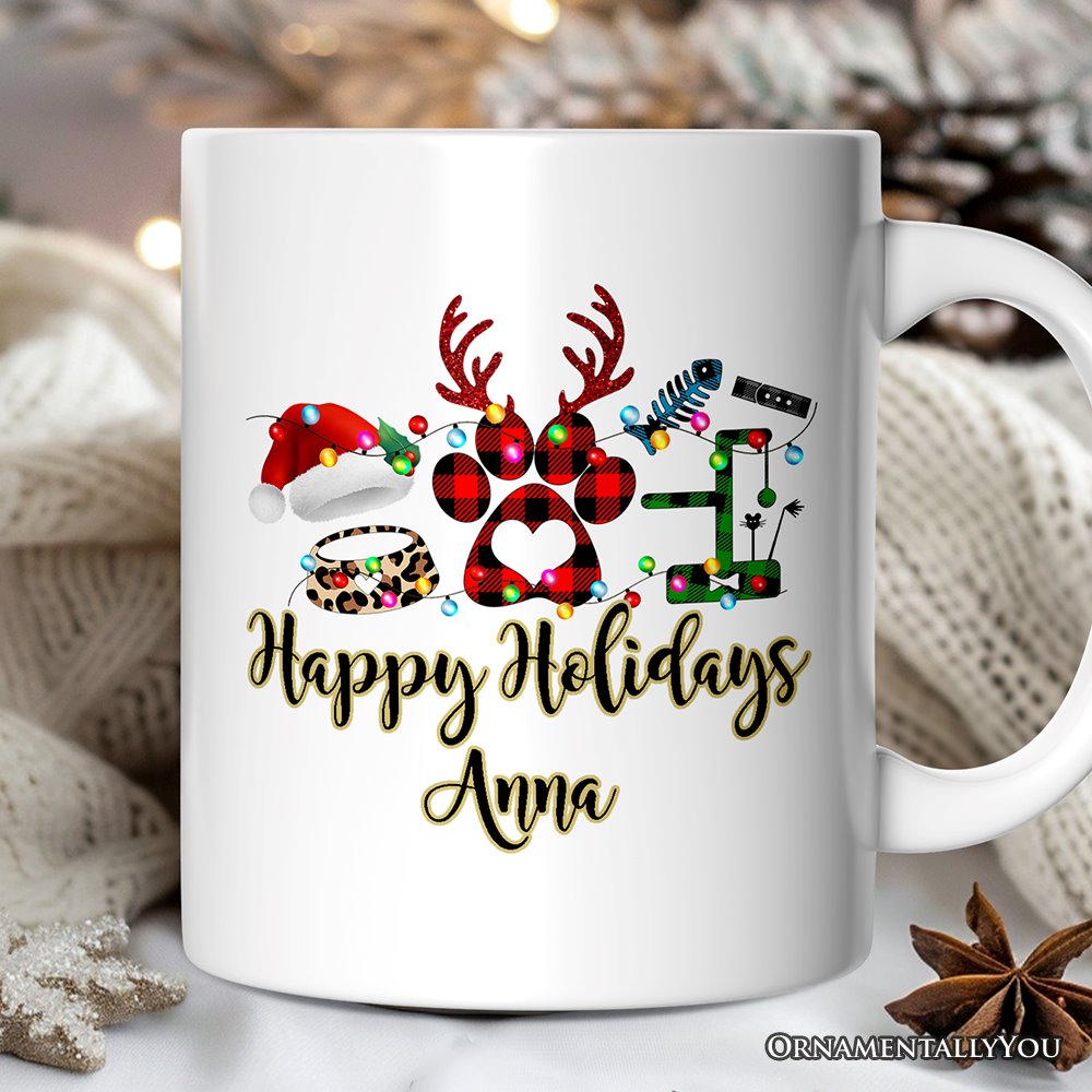 Personalized Mug Cat Buffalo Plaid Christmas, Cat Mom Gift Personalized Ceramic Mug OrnamentallyYou 