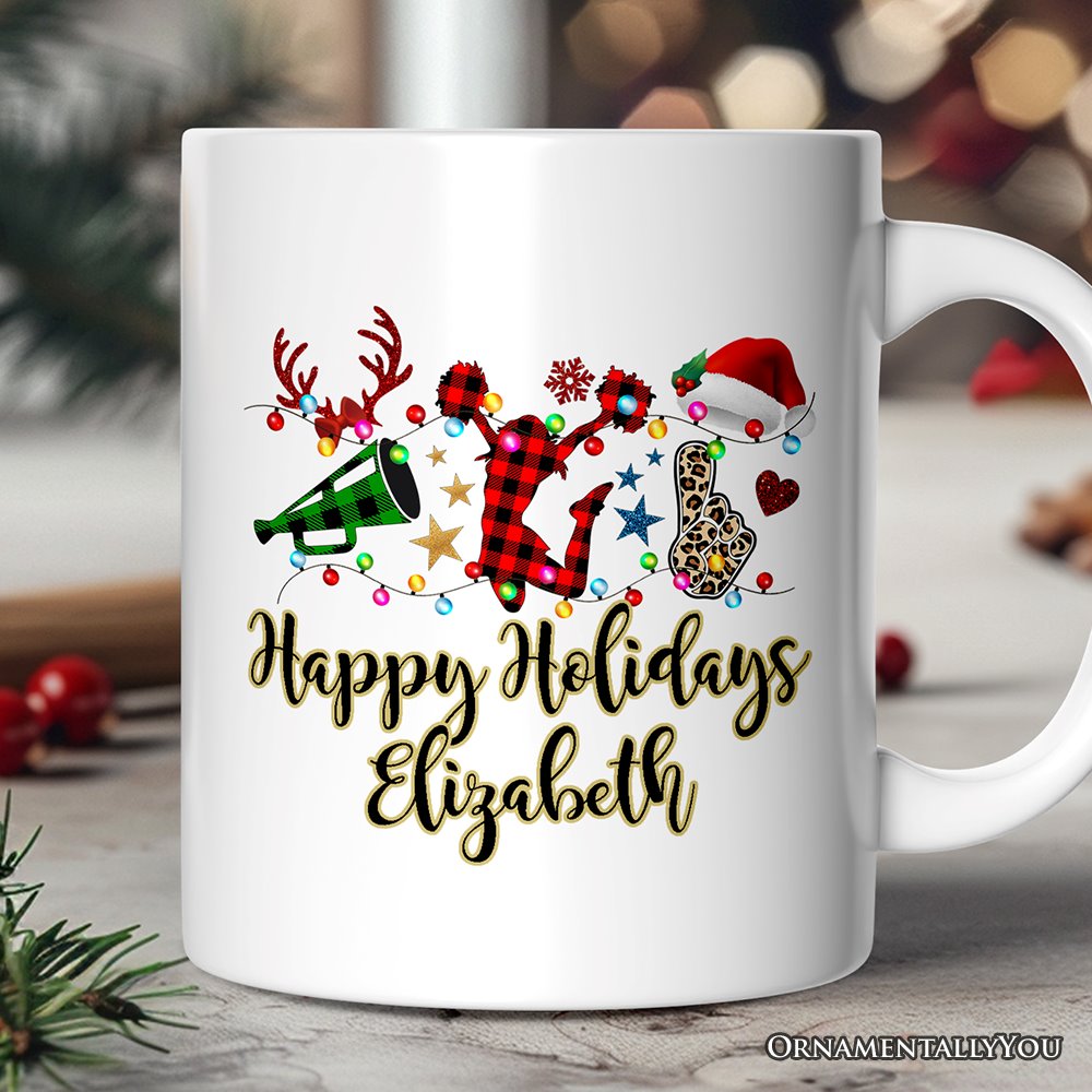 Personalized Mug Cheer Buffalo Plaid Christmas, Cheer Team or Coach Gift Personalized Ceramic Mug OrnamentallyYou 