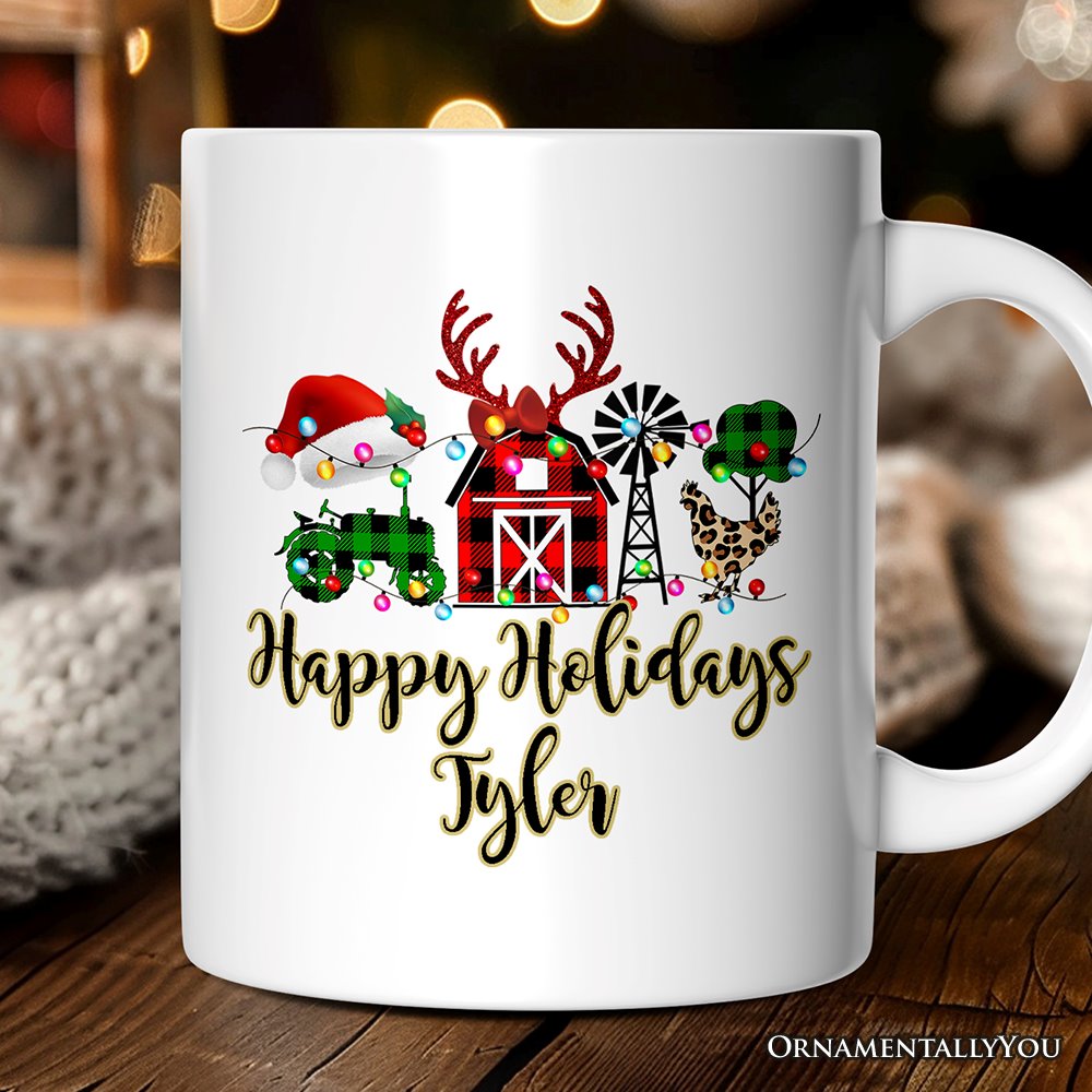 Personalized Mug Farm Buffalo Plaid Christmas, Farmhouse Gift Personalized Ceramic Mug OrnamentallyYou 