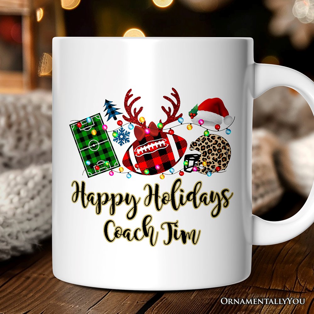 Personalized Mug Football Buffalo Plaid Christmas, Team and Coaches Gift Personalized Ceramic Mug OrnamentallyYou 