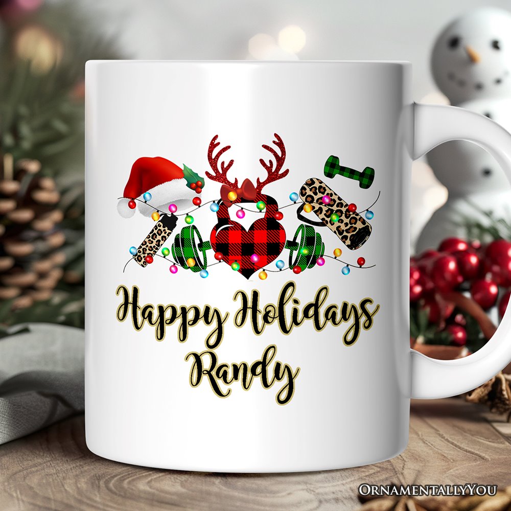 Personalized Mug Gym Buffalo Plaid Christmas, Personal Trainer Gift Personalized Ceramic Mug OrnamentallyYou 