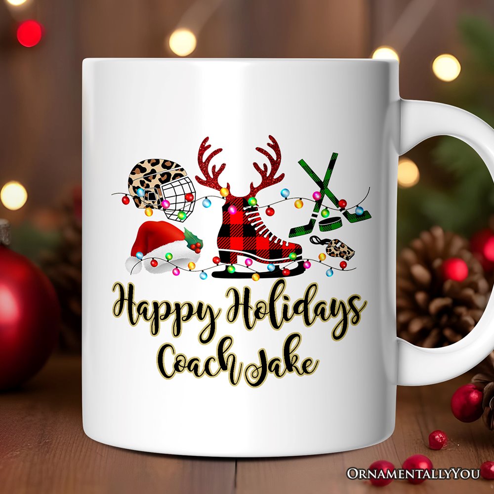 Personalized Mug Hockey Buffalo Plaid Christmas, Team and Coaches Gift Personalized Ceramic Mug OrnamentallyYou 